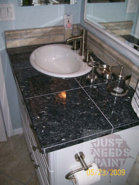 To Grout Or Not An Argument For A Granite Tile Countertop Just Needs Paint - How To Tile Bathroom Countertop