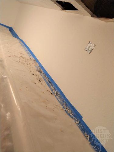 Protect from your underlying walls, shelving, cabinetry, and appliances from ceiling debris. Pretty sure those drywall specs are not just drywall dust fallen on top of the cabinet...